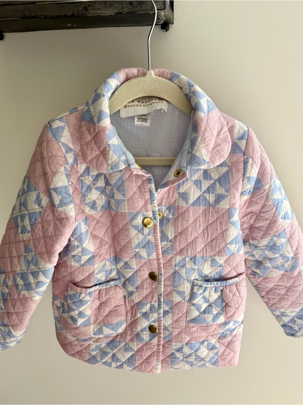 Beaufort Bonnet Pink & Light Blue Quilted Patchwork Kids Jacket